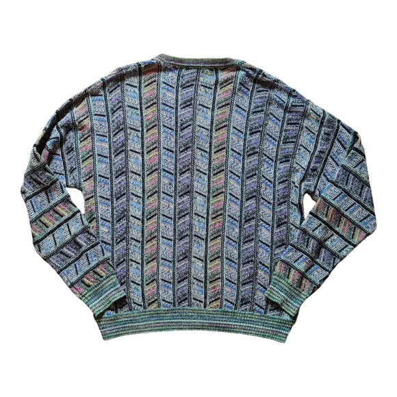 VTG Horst Dusseldorf Sweater Men's Size Large Pastel V-Neck Pullover Coogi Knit - Picture 2 of 7